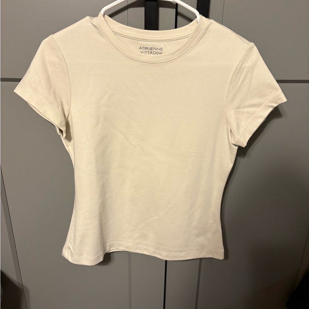Adrienne Vittadini Short Sleeve Cream Tee